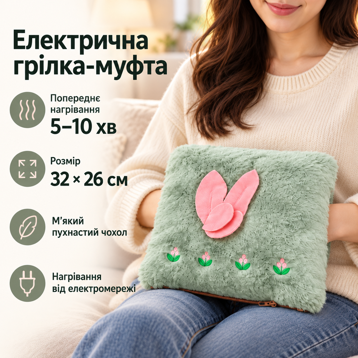 Грелка для рук з м'яким чохлом / Електрична муфта Mimi 32×26 см — фото 3