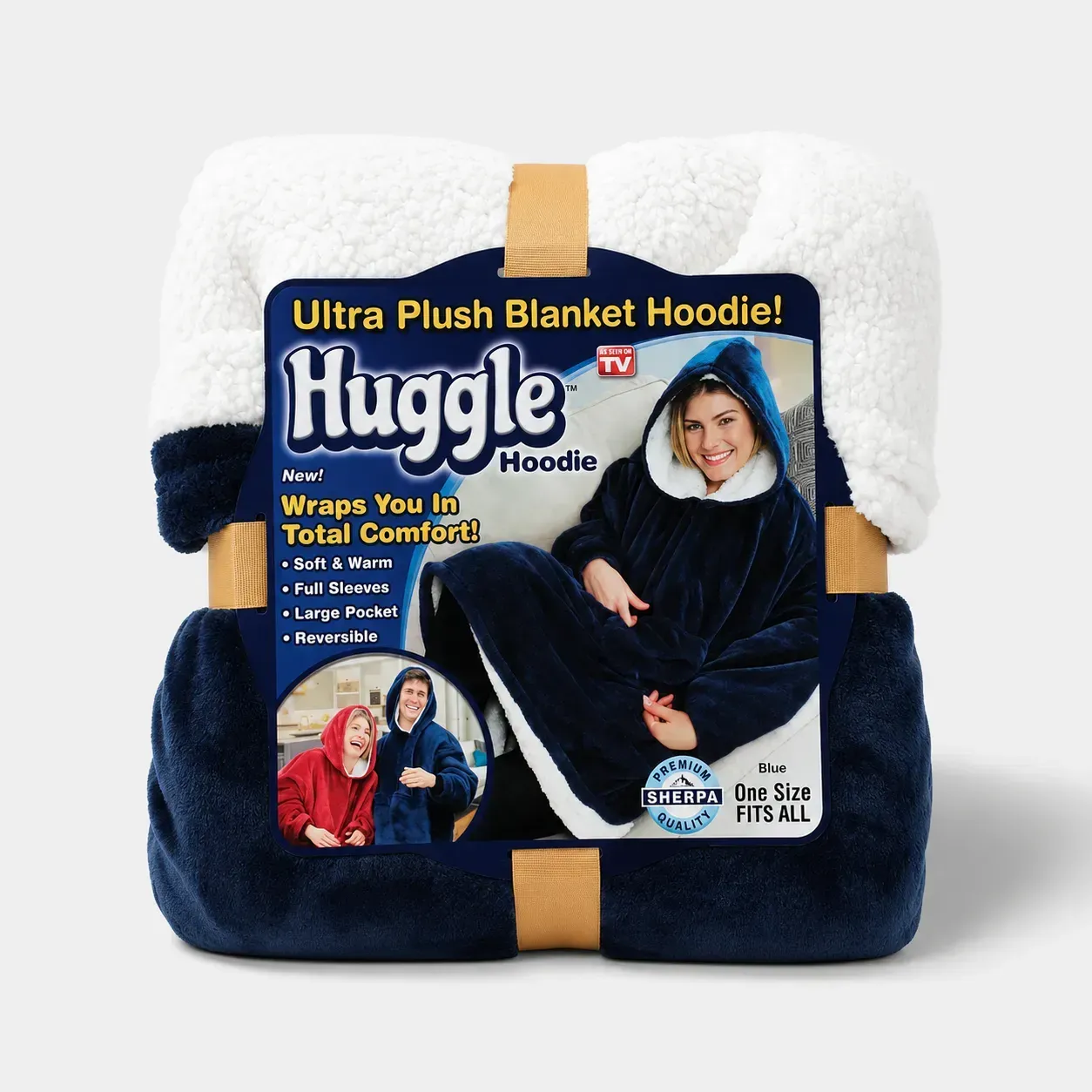 Плед Толстовка з Капюшоном та Руковами Huggle Hoodie 3-в-1 (Синій) Плед з Руками Двосторонній Теплий Худі Халат Домашній