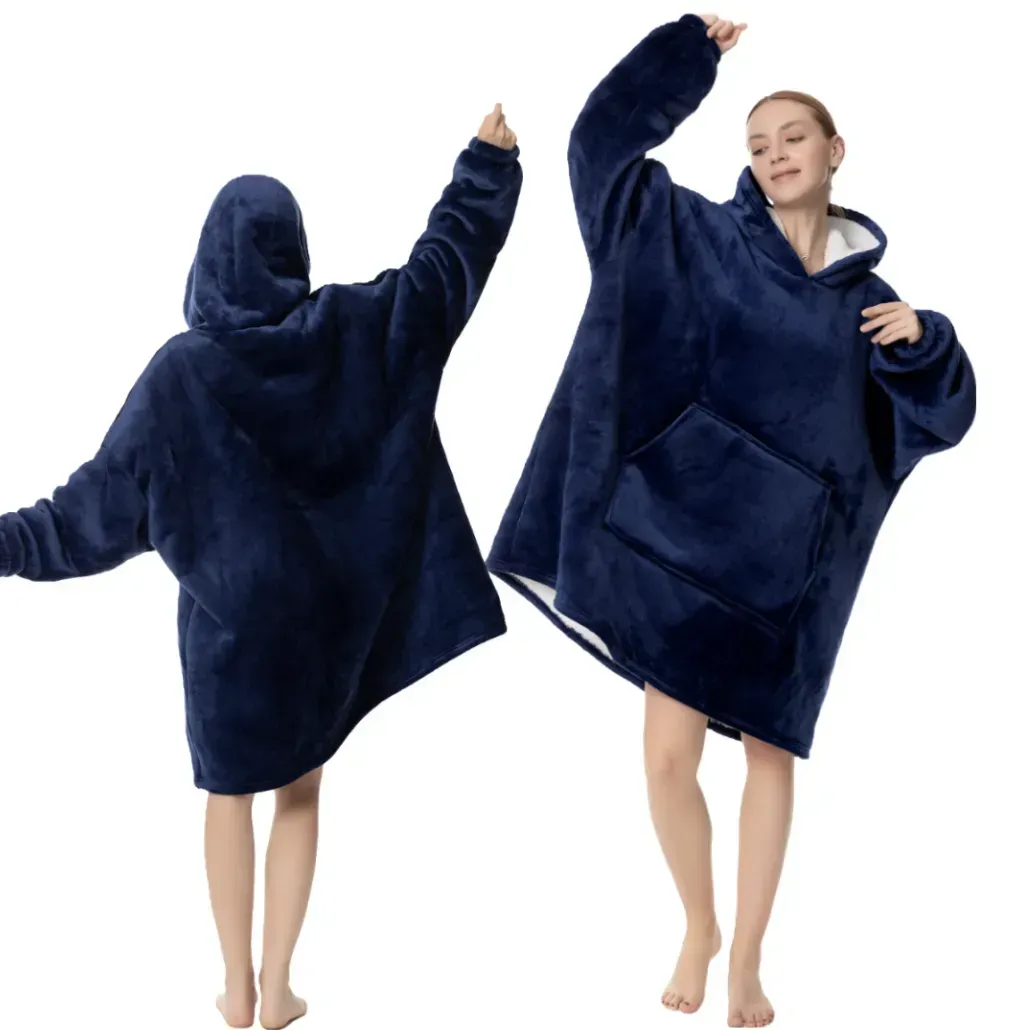 Плед Толстовка з Капюшоном та Руковами Huggle Hoodie 3-в-1 (Синій) Плед з Руками Двосторонній Теплий Худі Халат Домашній — фото 4