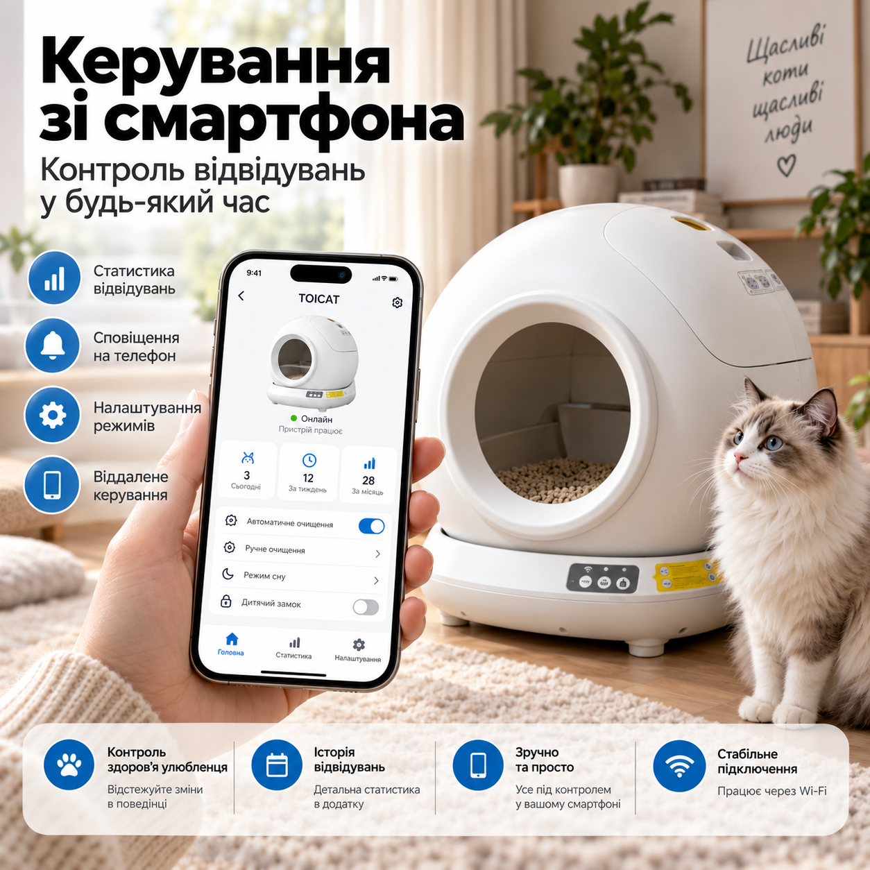 Розумний котячий лоток (TOICAT-8900) (Додаток APP, WiFi, Bluetooth) — фото 2