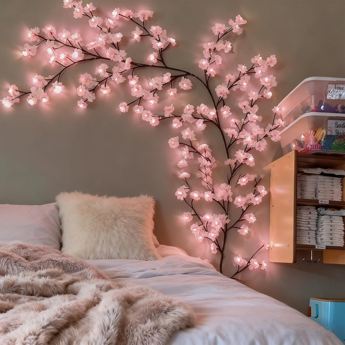 Гірлянда Сакура 1,8 м, 96 LED, USB, 8 режимів, тепле світло, декоративна гірлянда у формі квітів для свят та інтер’єру KAR307 — фото 5